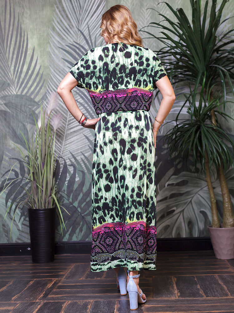 Платье "Нарцисс" 6ВП2212-л-зр лео/зелен-розовый