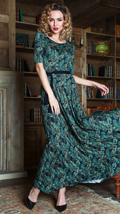 Платье "Лаура" 6307-2-9-макси пейсли син/зелен