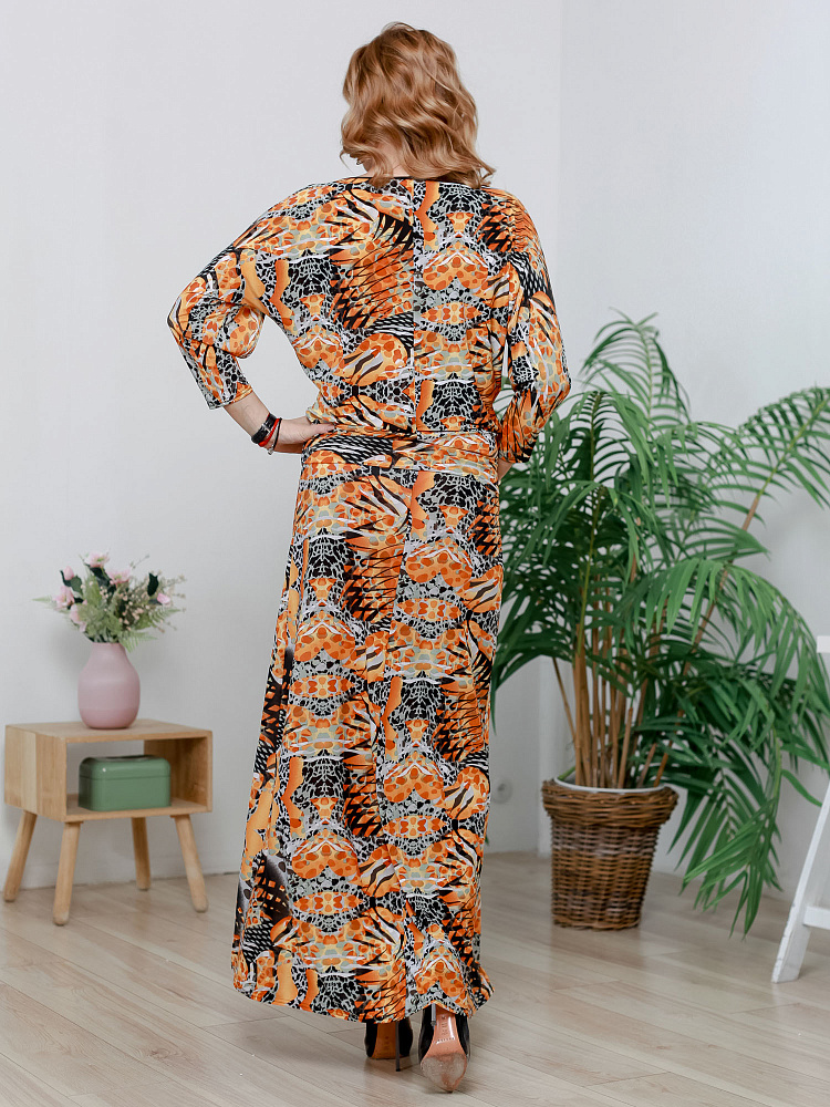 Платье "Исида" 6ВП2145-а-оранж флора/фауна/оранж