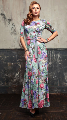 Платье "Лаура" 6207-2-9-макси розы-ретро/серый