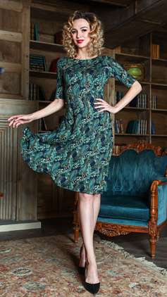 Платье "Лаура" 6307-2-9-миди пейсли син/зеленый